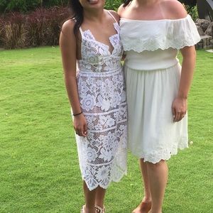 White For Love & Lemons Dress with Nude bodysuit